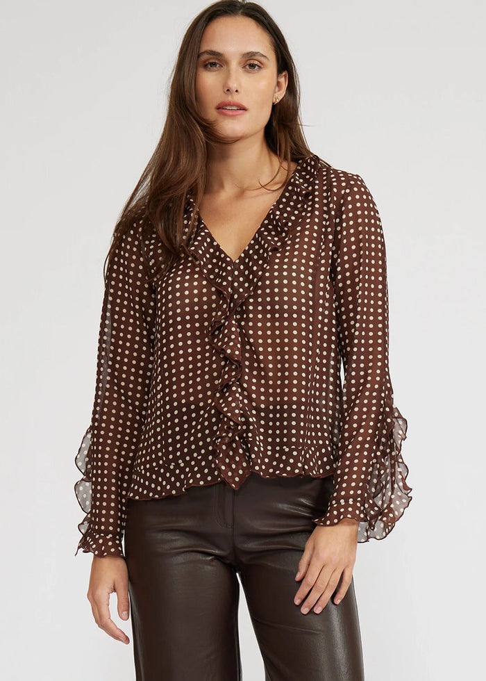 Liza Ruffle Top - Brown Cream