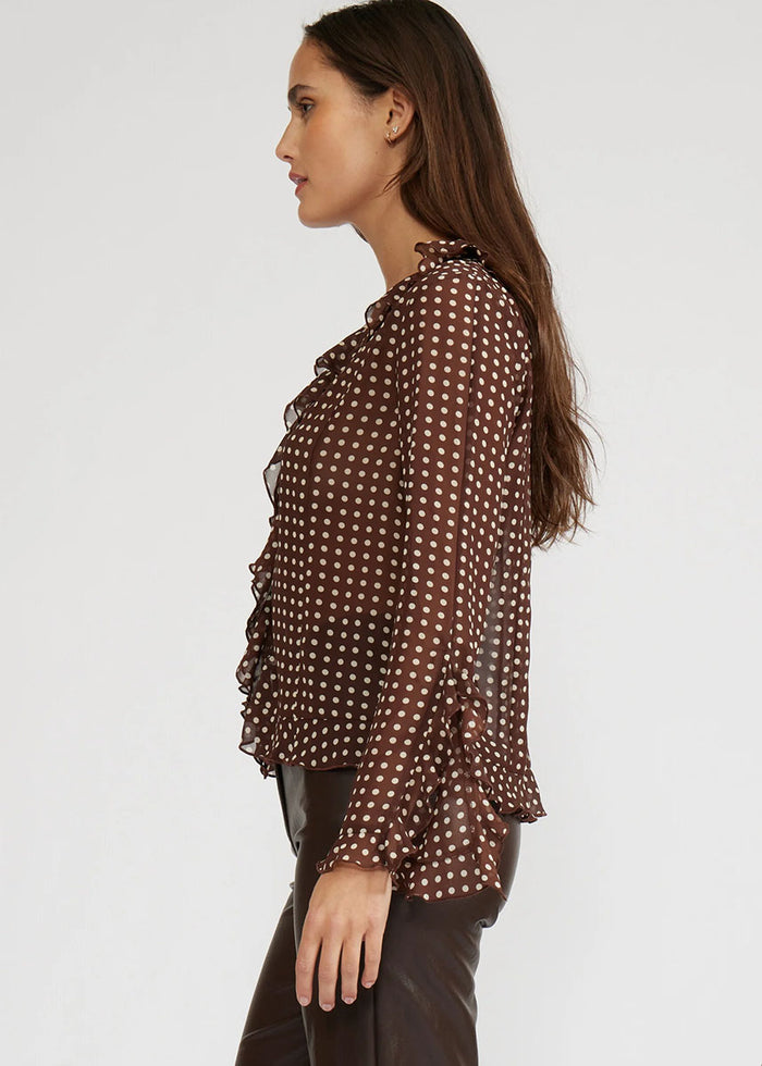 Liza Ruffle Top - Brown Cream