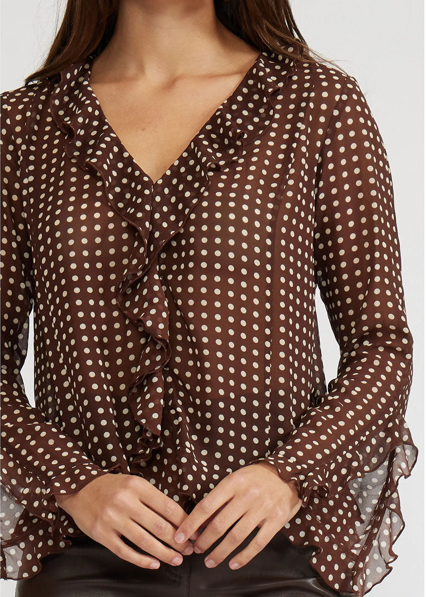 Liza Ruffle Top - Brown Cream