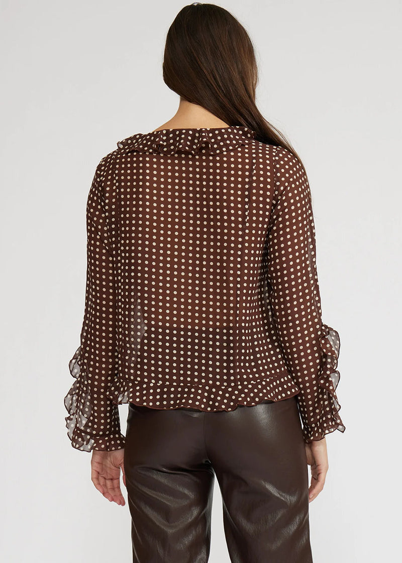 Liza Ruffle Top - Brown Cream