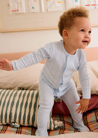 Organic Cotton Pointelle Magnetic Footie - Love Lines Blue