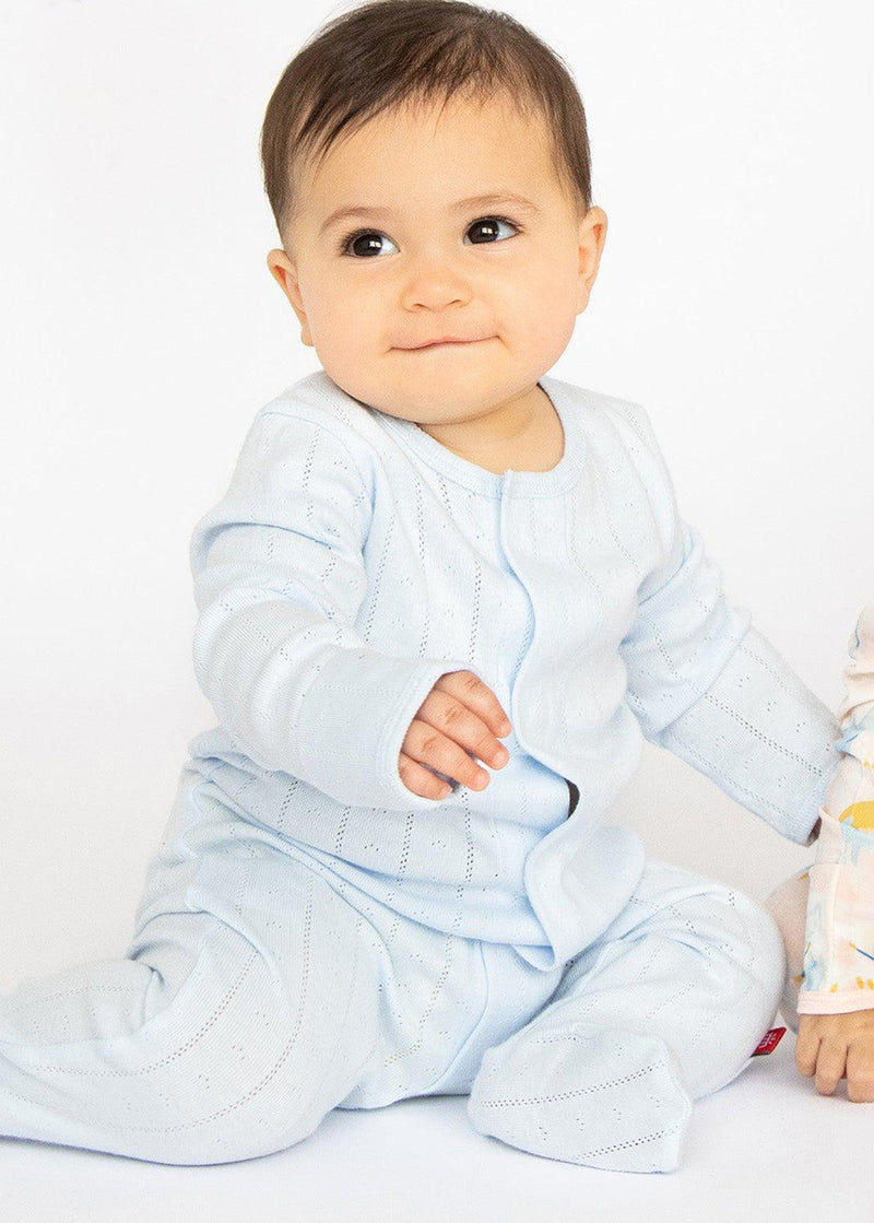 Organic Cotton Pointelle Magnetic Footie - Love Lines Blue