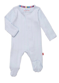Organic Cotton Pointelle Magnetic Footie - Love Lines Blue