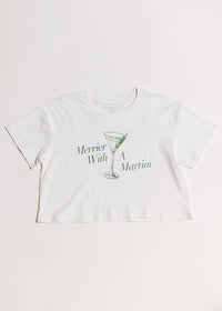 Merrier With A Martini Cropped Tee - White