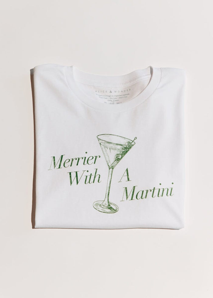 Merrier With A Martini Cropped Tee - White
