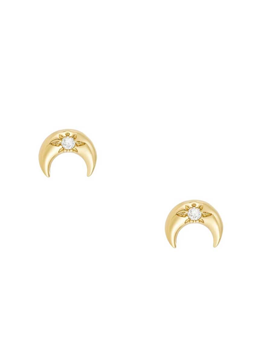 Crescent Moon Studs - CZ