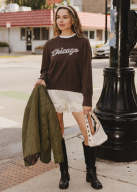 Chicago Script Crop Sweater - Mocha
