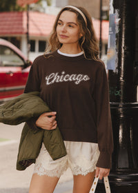 Chicago Script Crop Sweater - Mocha