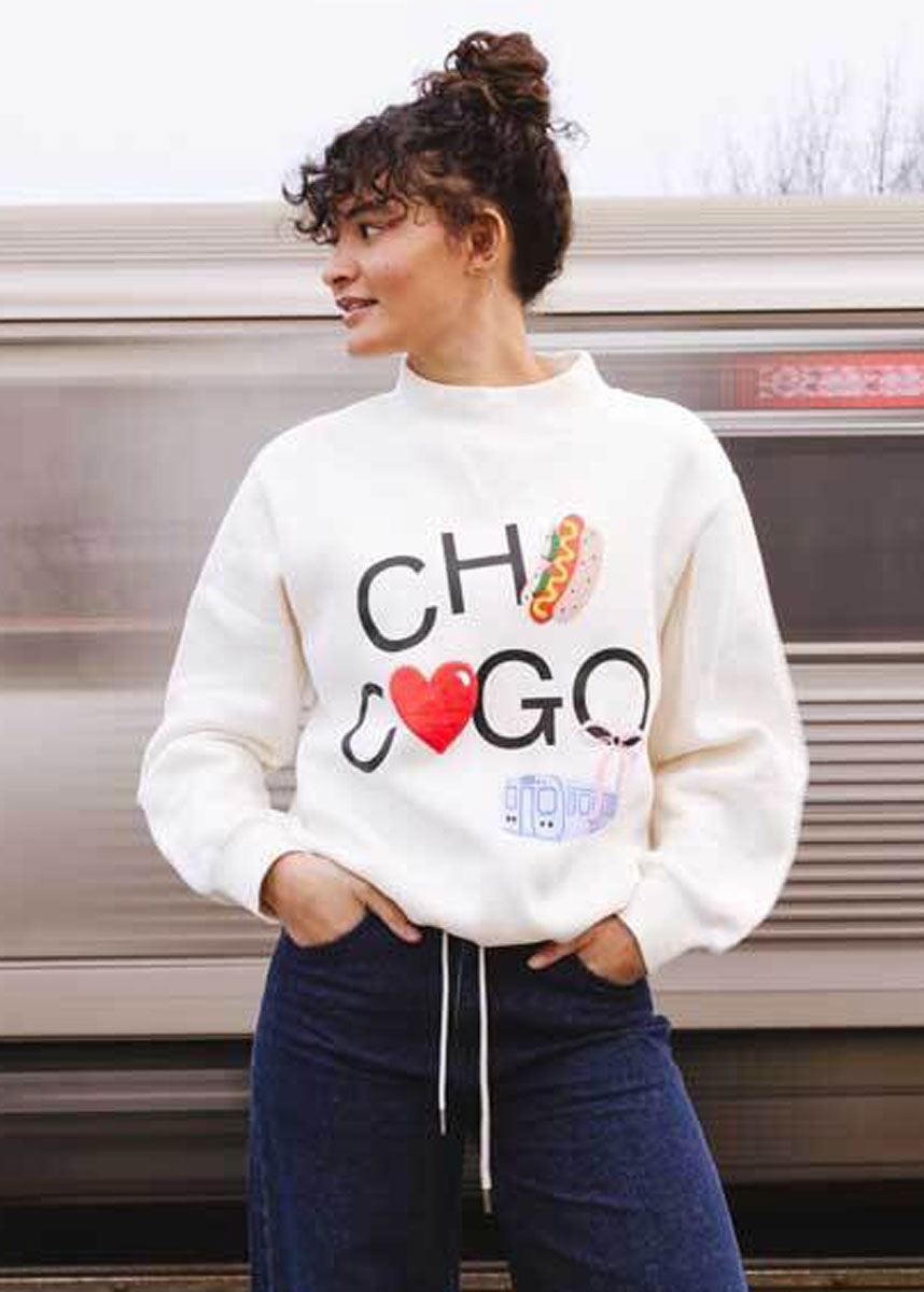 Chicago Love Mock Neck Sweatshirt - Cream