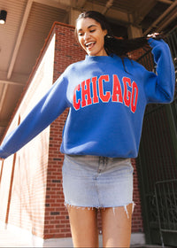 Chicago Mock Neck Sweatshirt - Cobalt & Red