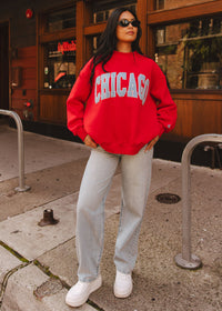 Chicago Collegiate Puff Mock Neck Sweatshirt - Red & Sky Blue