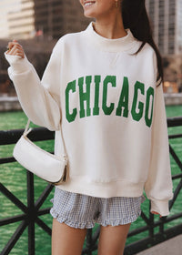 Chicago Mock Neck Sweatshirt - Cream & Green