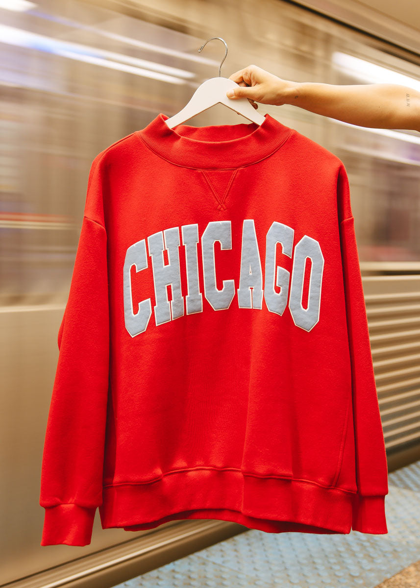 Chicago Collegiate Puff Mock Neck Sweatshirt - Red & Sky Blue