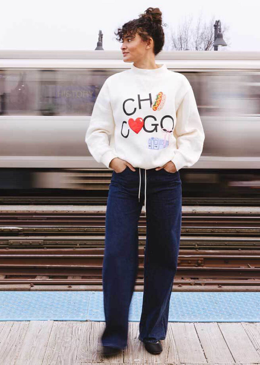 Chicago Love Mock Neck Sweatshirt - Cream
