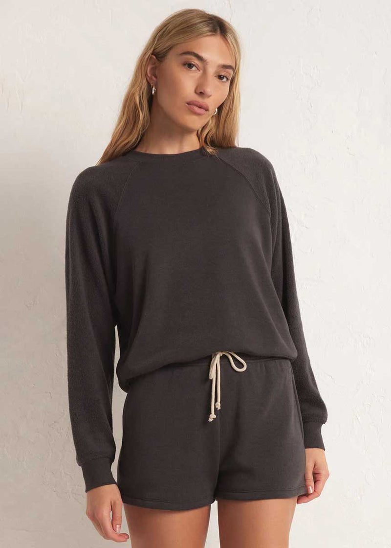 Saldana Reverse Fleece Top - Asphalt