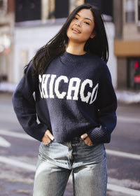 Chicago Crop Sweater - Navy & White