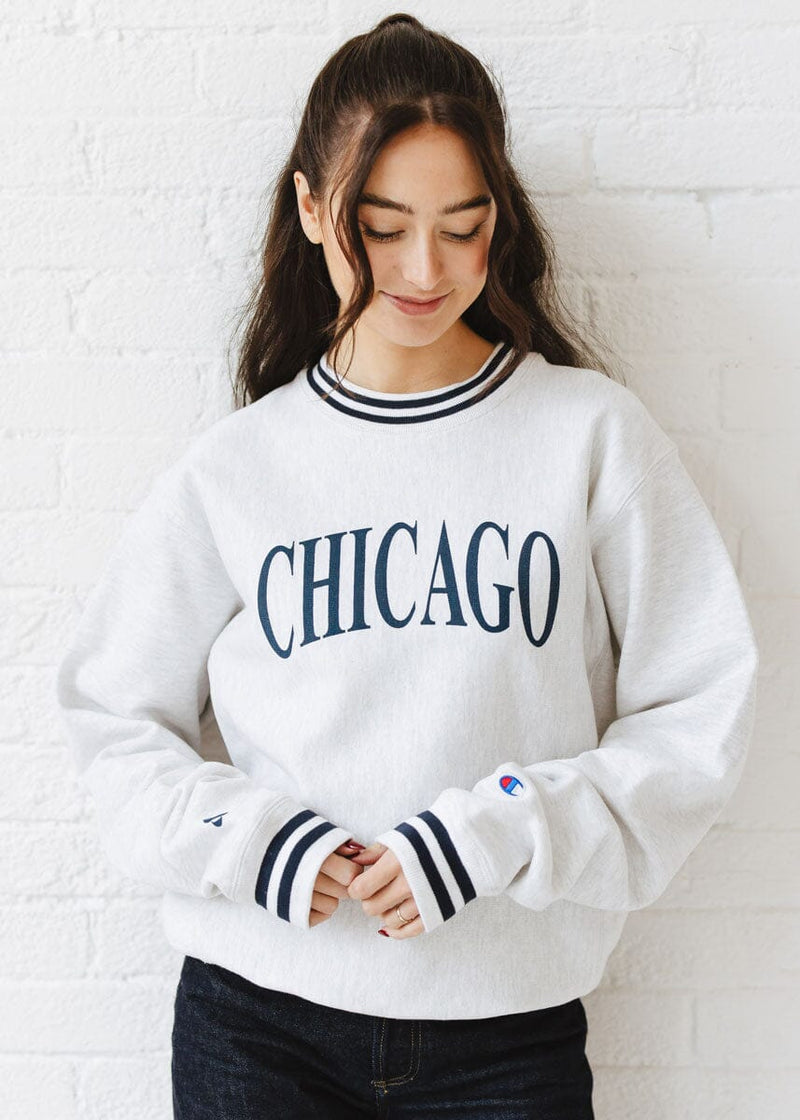 Chicago Champion Striped Rib Crewneck - Navy