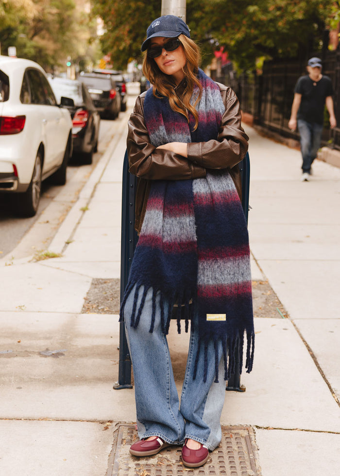 MAD HTR Oversized Blanket Scarf - Navy Multi Stripe