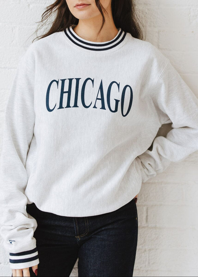 Chicago Champion Striped Rib Crewneck - Navy