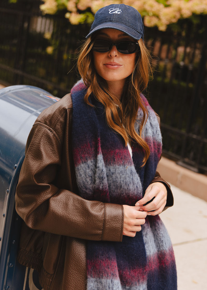 MAD HTR Oversized Blanket Scarf - Navy Multi Stripe