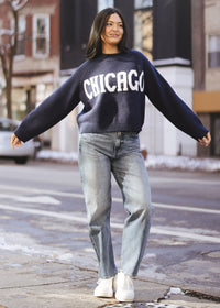 Chicago Crop Sweater - Navy & White