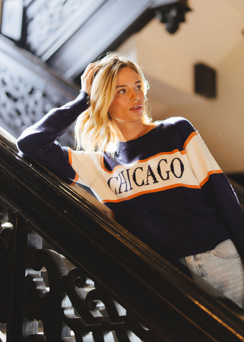 Chicago Vintage Block Stripe Sweater - Navy