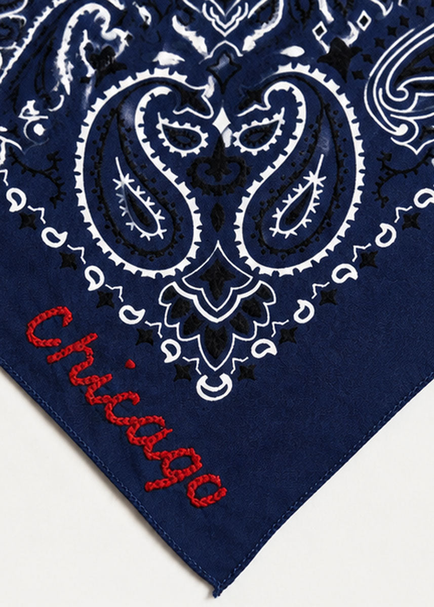 Chicago Stitch Embroidered Bandana - Navy