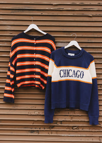 Piper Varsity Stripe Cardigan - Navy & Orange