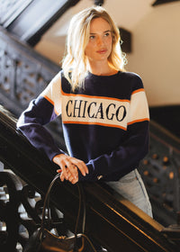 Chicago Vintage Block Stripe Sweater - Navy