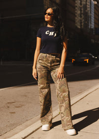 Chi Applique Baby Tee - Navy & Ivory