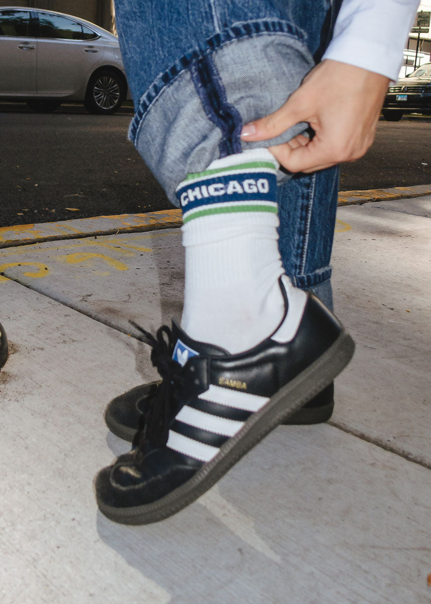 Chicago Triple Stripe Long Crew Sock - Navy & Green