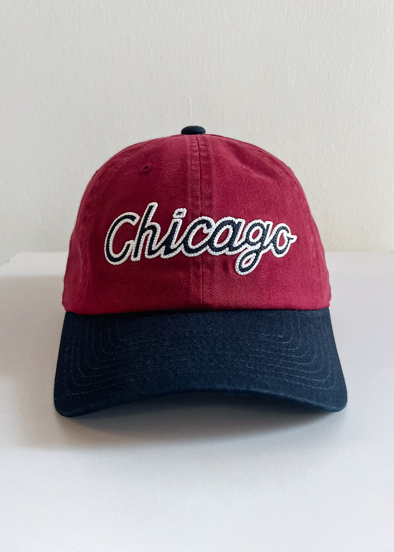 Chicago Script Baseball Cap - Burgundy & Navy