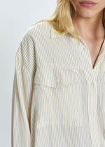 Nellie Oversized Button-Down Shirt - Tan & White Pinstripe