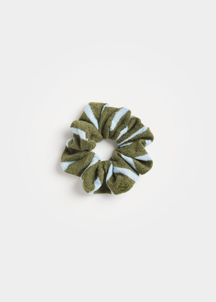 Knit Thin Stripe Scrunchie - Olive & Blue
