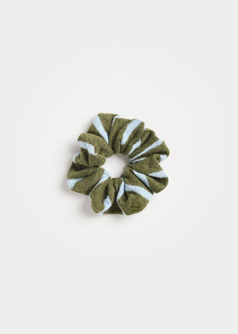 Knit Thin Stripe Scrunchie - Olive & Blue