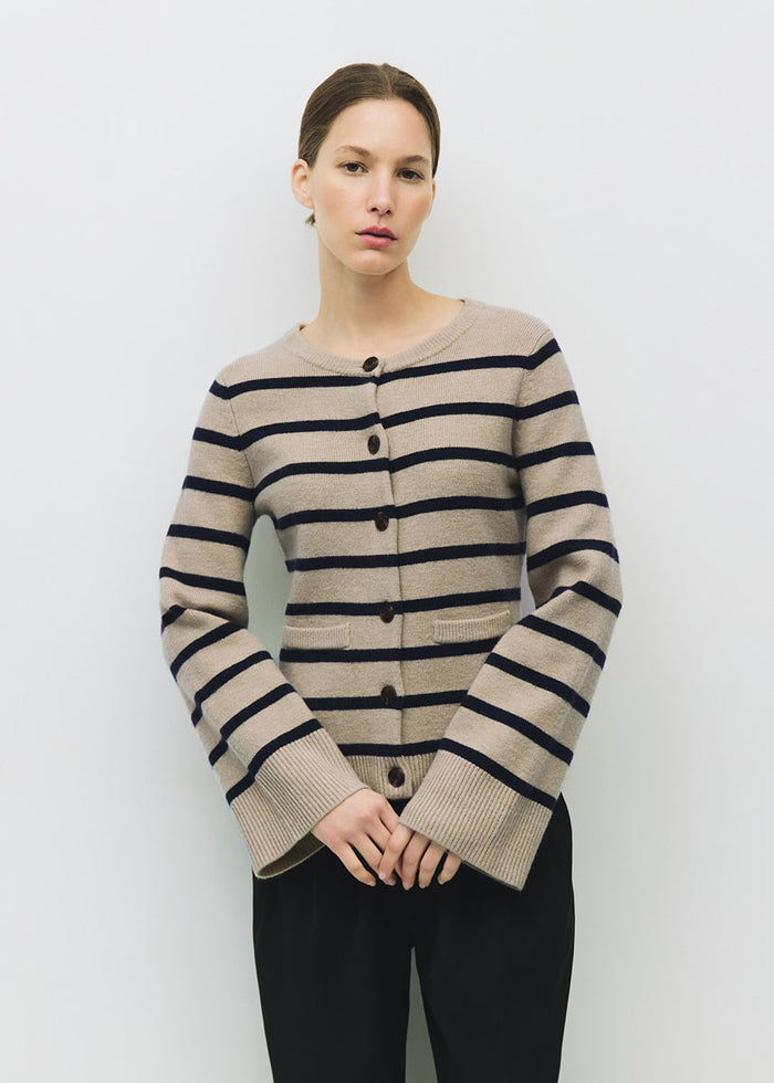The Cindy Cardigan - Taupe & Navy