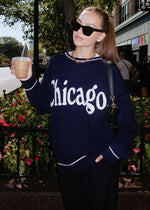 Chicago Oversized Stripe Cuff Sweater - Navy/Cream