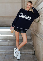 Chicago Oversized Stripe Cuff Sweater - Navy/Cream