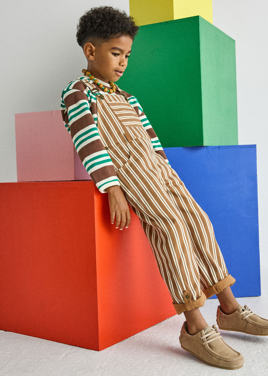 Striped Overalls - Ivory & Brown