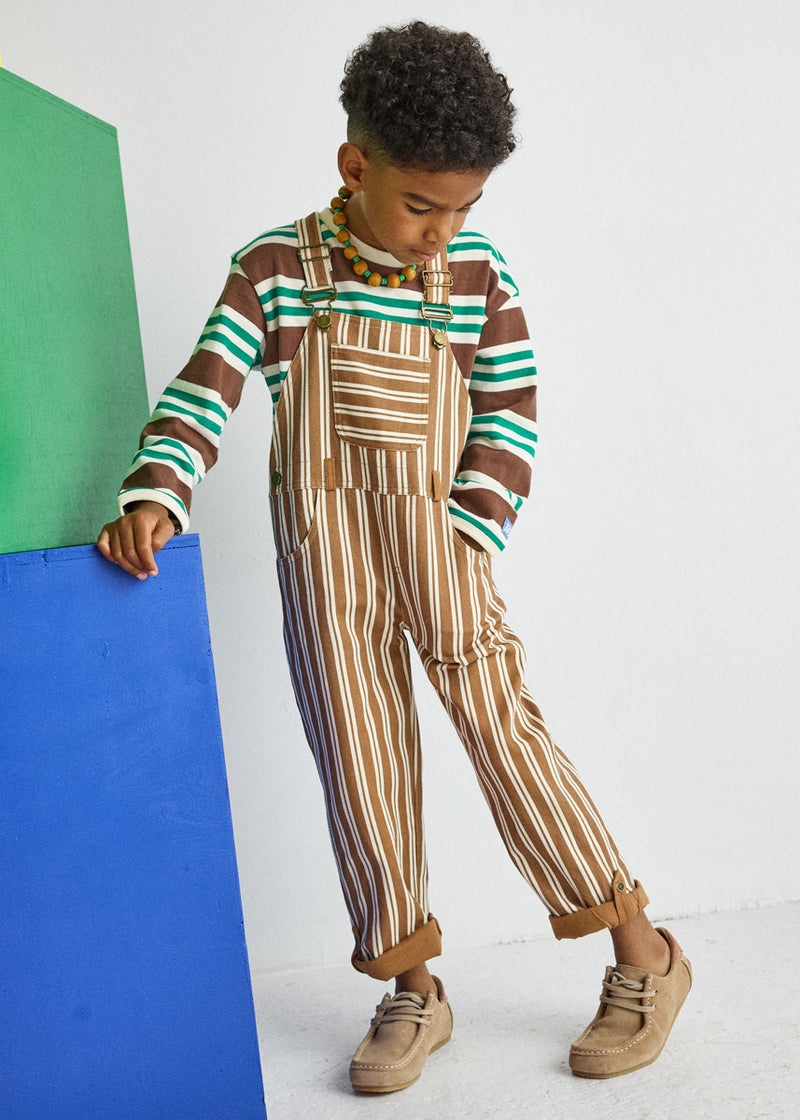 Striped Overalls - Ivory & Brown
