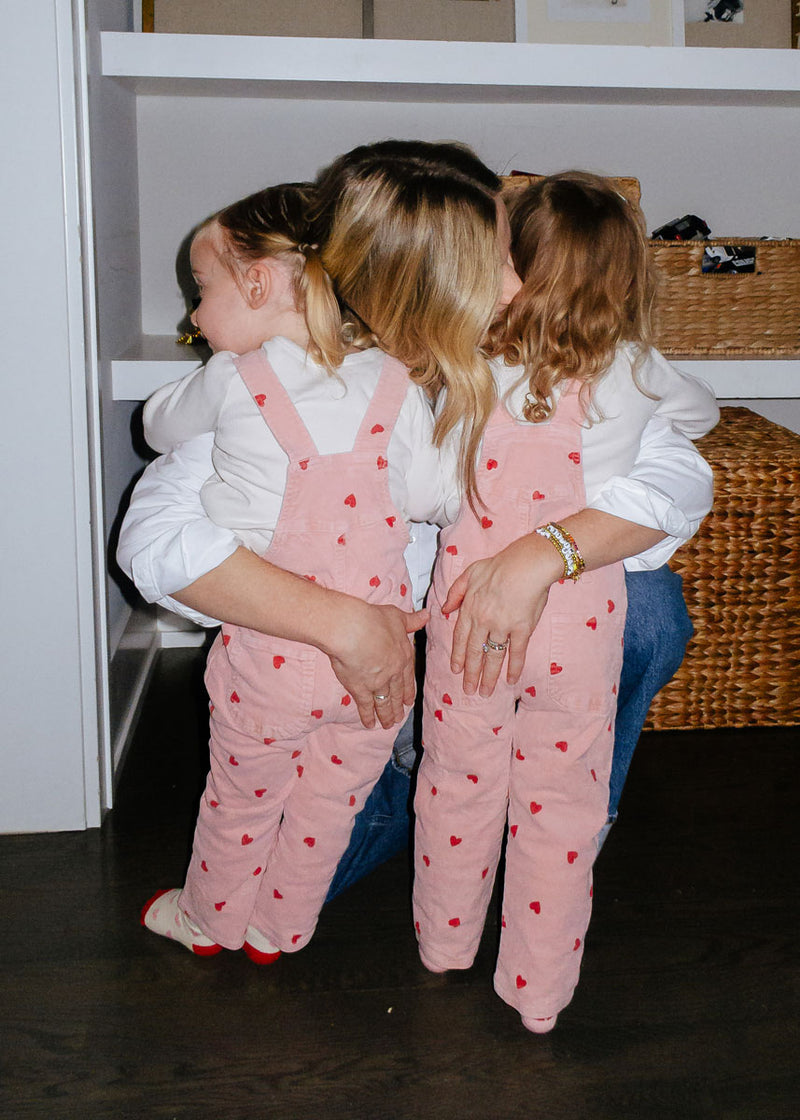 Heart Print Corduroy Overalls