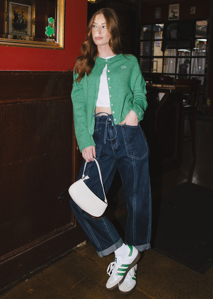 Chi Embroidered Piper Cardigan - Kelly Green