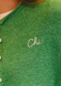 Chi Embroidered Piper Cardigan - Kelly Green