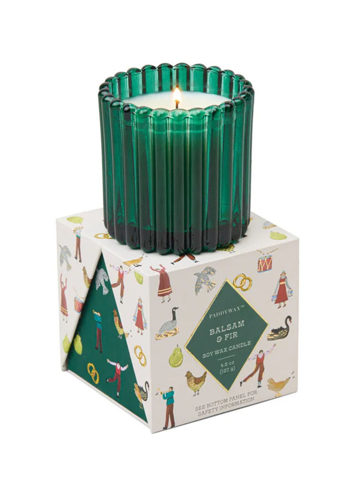 Ribbed Green Glass Candle - Balsam & Fir