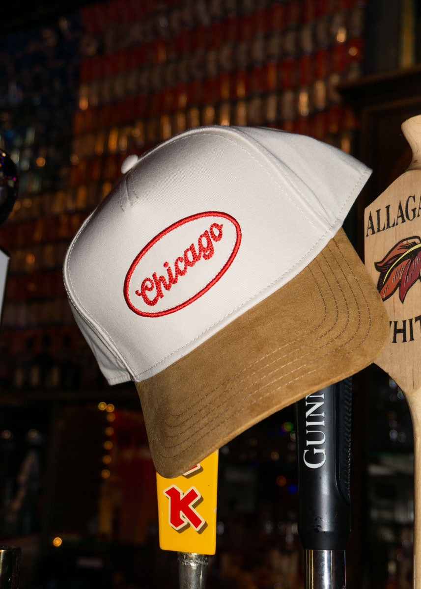 Chicago Patch Baseball Hat - Ivory & Light Brown Suede