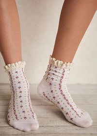 Rosebud Waffle Knit Ankle Sock - Heavenly Pink