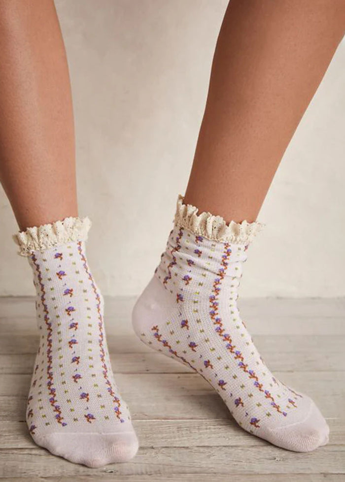 Rosebud Waffle Knit Ankle Sock - Heavenly Pink