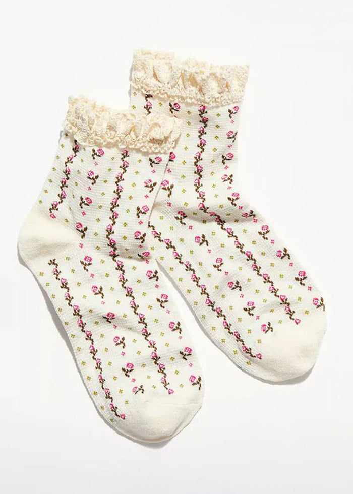 Rosebud Waffle Knit Ankle Sock - Heavenly Pink