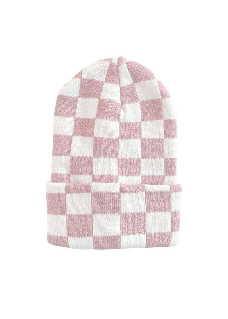 Baby's First Hat - Petal Pink/Warm White Checkerboard
