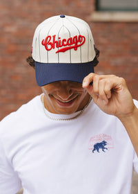 Cubs Vintage Logo Pinstripe Hat - Navy
